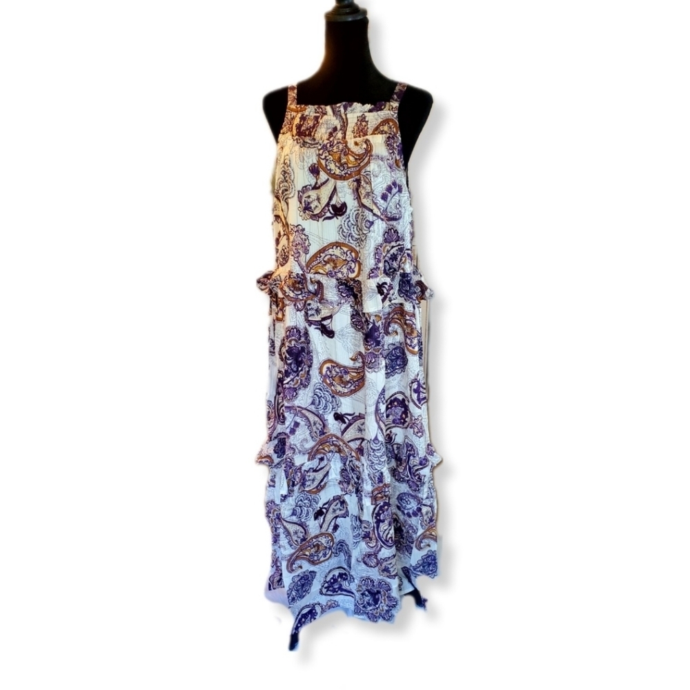 NWT Band of the Free Liliane Purple Paisley Tiered Boho Maxi Dress Sz S